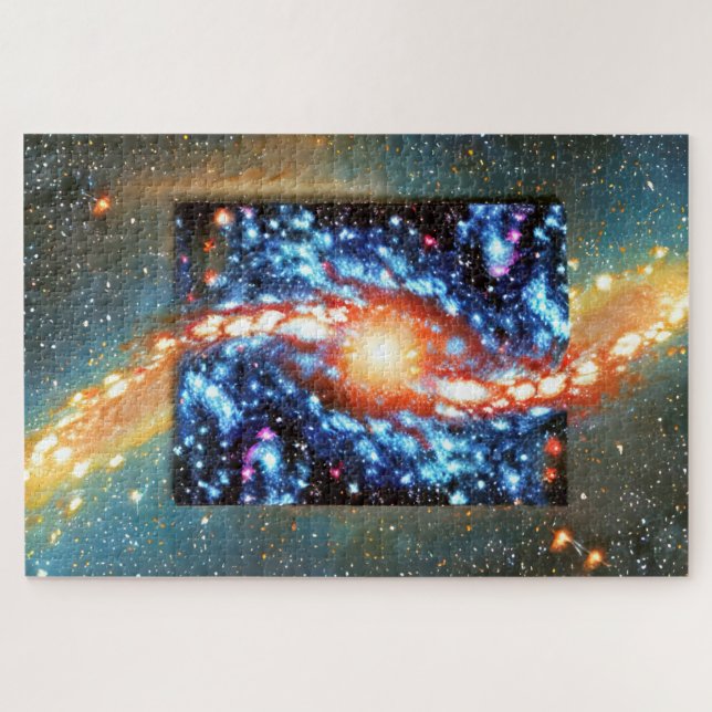 Cosmic Orange and Blue Outer Space Impressionism Jigsaw Puzzle (Horizontal)