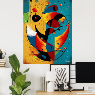 Cosmic Orbit Abstraction in Teal & Tangerine  Poster