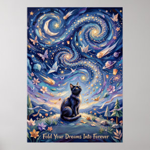 Cosmic Origami Cat Celestial Fantasy Poster
