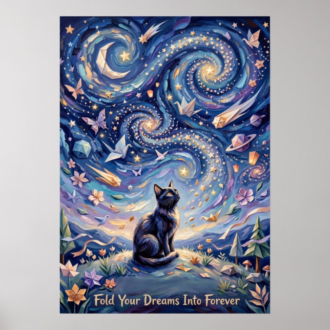 Cosmic Origami Cat | Celestial Fantasy Poster (Front)