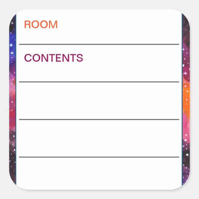 Cosmic Outer Space Moving Box Contents Square Sticker | Zazzle