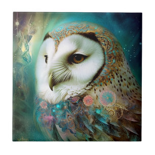 Cosmic Owl Fantasy Art Ceramic Tile