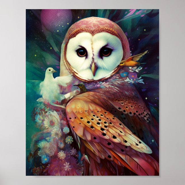 Cosmic Owl Fantasy Art Poster (Front)