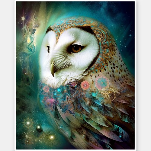Cosmic Owl Fantasy Art Sticker
