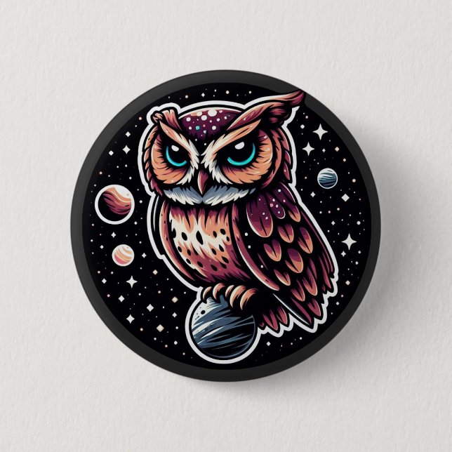 Cosmic Owl Illustration - owl, space, artwork Button (Front)