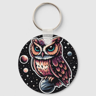 Cosmic Owl Illustration - owl, space, artwork Keychain