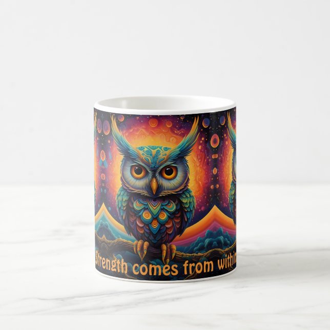 Cosmic Owl of Wisdom Inspirational coffee mugs (Center)