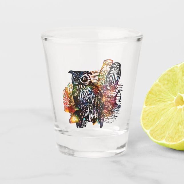 Cosmic Owls Shot Glass (Front)
