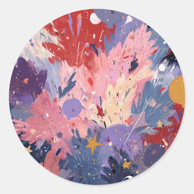 Cosmic Party Abstract Explosion Classic Round Sticker (Front)