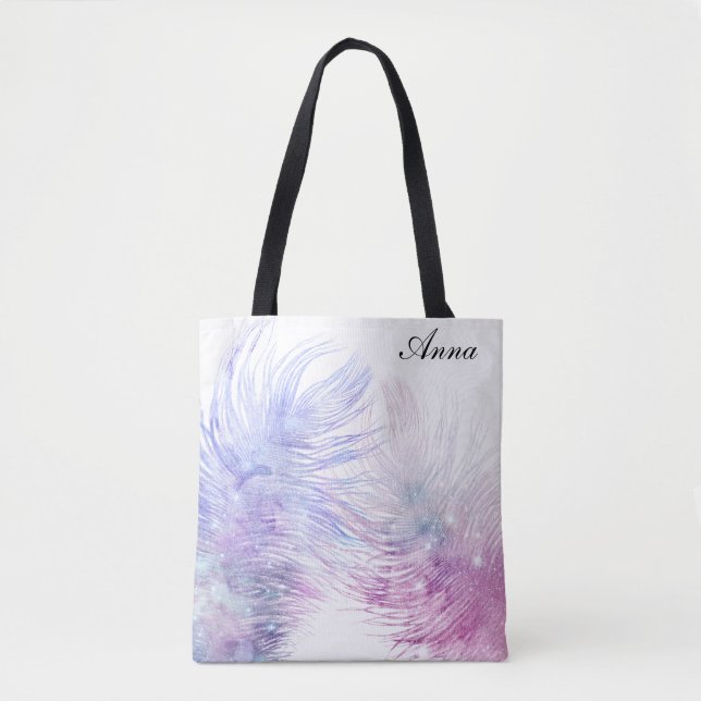 *~* Cosmic Pastel Mystical Celestial Feathers Tote Bag (Front)