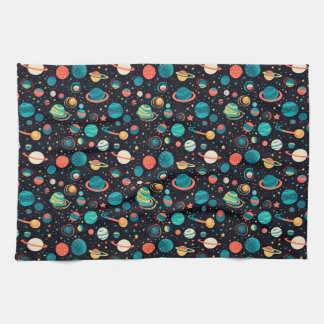 Cosmic Pattern Planets and Stars Kitchen Towel