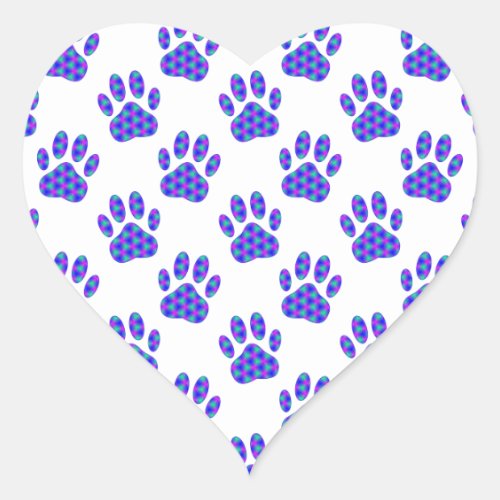 Cosmic Paw Print Pattern Heart Sticker