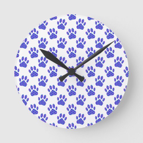 Cosmic Paw Print Pattern Round Clock