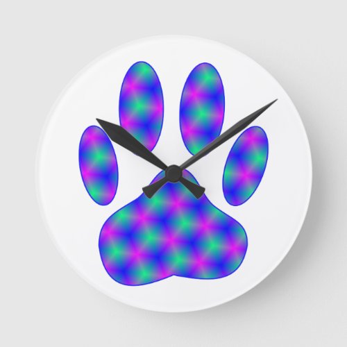 Cosmic Paw Print Round Clock