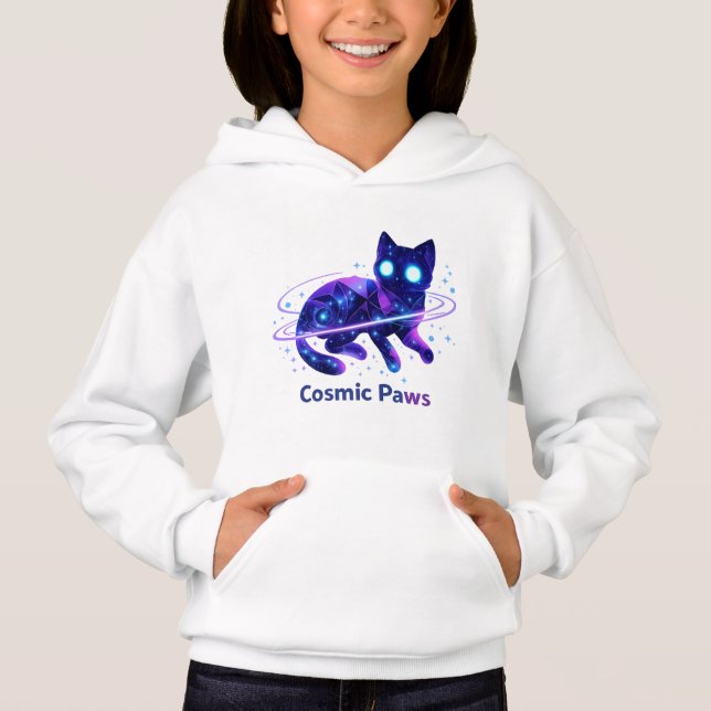 Cosmic Paws Galaxy Cat Kids Hoodie (Front)