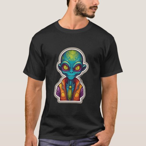 Cosmic Peace Alien Sticker T_shirt