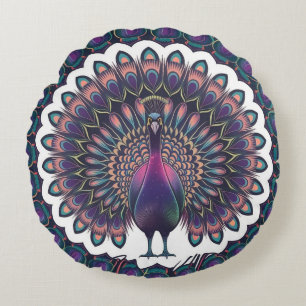 Cosmic Peacock Mandala Throw Pillow