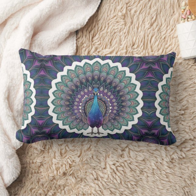 Cosmic Peacock Mandala Throw Pillow (Blanket)