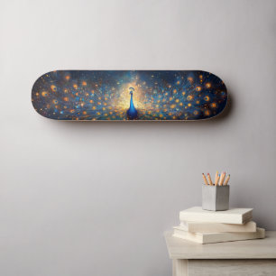 Cosmic Peacock with Starry Feathers Skateboard