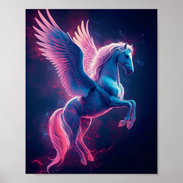 Cosmic Pegasus Wall Art – Neon Blue (Front)