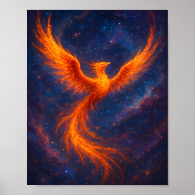 Cosmic Phoenix Rising Fire Bird in Nebula Fantasy  Poster (Front)