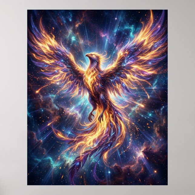Cosmic Phoenix Rising Flame Poster (Front)
