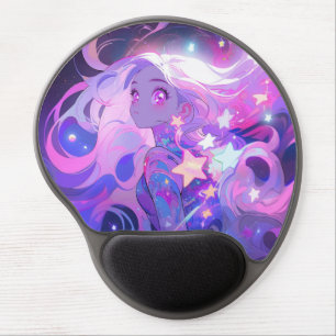 Cosmic Pink and Purple Anime Girl Gel Mouse Pad