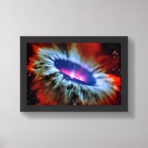 Cosmic pink blue red black sky explosion imagery framed art