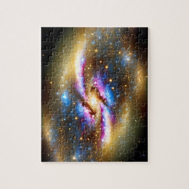 Cosmic pink gold and blue sparkles universe galaxy jigsaw puzzle (Vertical)