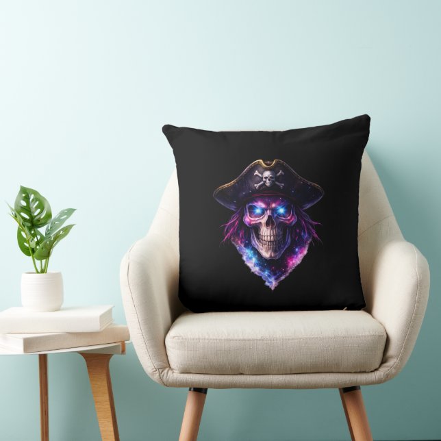 Cosmic Pirate Skull Galaxy Throw Pillow (Chair)
