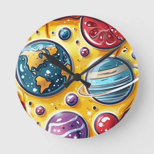 Cosmic Pizza Adventure Round Clock