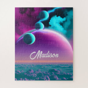 Cosmic Planets in Purple Magical Fantasy Universe Jigsaw Puzzle