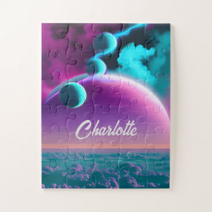 Cosmic Planets in Purple Magical Mystery Universe Jigsaw Puzzle