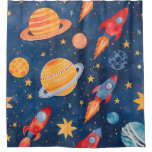 Cosmic Play: Colorful Space Adventure Shower Curtain