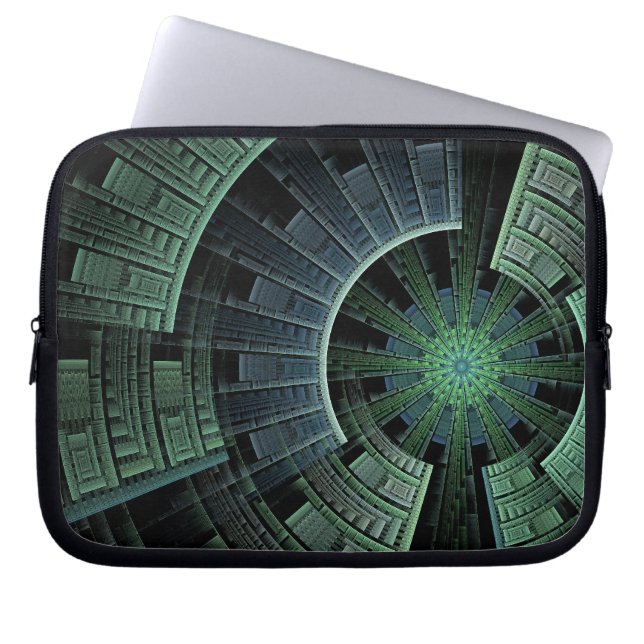 Cosmic Pod Green Abstract Geometric Laptop Sleeve (Front)