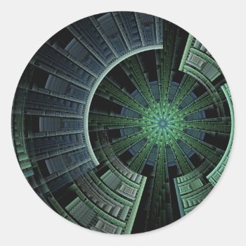 Cosmic Pod Green Geometric Pattern Classic Round Sticker by skellorg at Zazzle