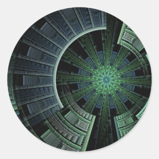 Cosmic Pod Green Geometric Pattern Classic Round Sticker
