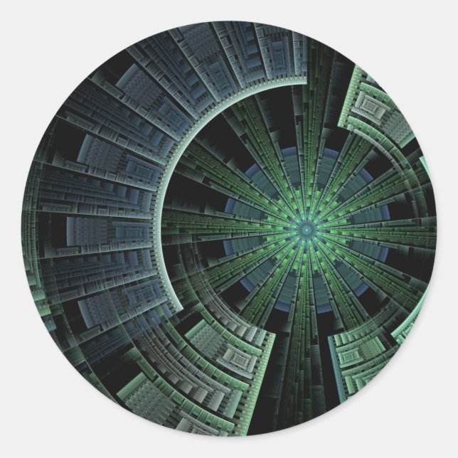 Cosmic Pod Green Geometric Pattern Classic Round Sticker (Front)