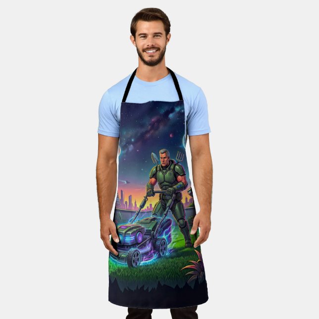 Cosmic Pop Art Sci Fi Galactic Mower Apparel Apron (Worn)