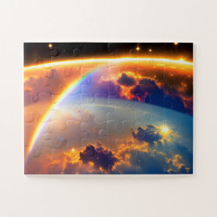 Cosmic Pretty Rainbows Hovers Amazing Cloudy Earth Jigsaw Puzzle