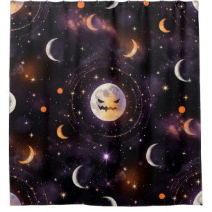 Cosmic Pumpkin Moon Bokeh - Spooky Celestial Shower Curtain