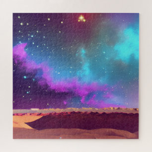 Cosmic Purple and Blue Fog Over Desert Star Night  Jigsaw Puzzle