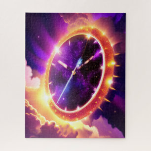 Cosmic Purple and Gold Clock Ticking in Universe Jigsaw Puzzle
