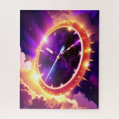 Cosmic Purple and Gold Clock Ticking in Universe Jigsaw Puzzle