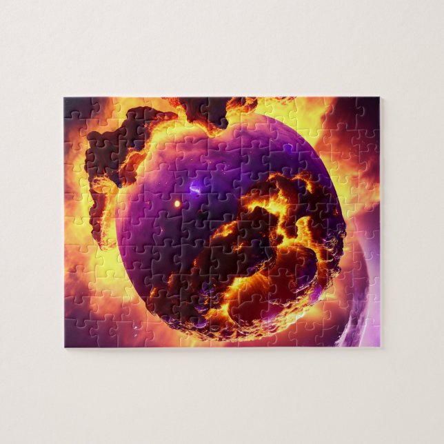 Cosmic Purple and Orange Fires on Close-up Nebula Jigsaw Puzzle (Horizontal)
