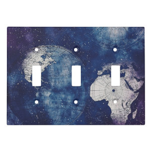 Cosmic Purple Antique Celestial World Map Light Switch Cover