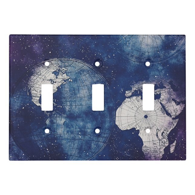 Cosmic Purple Antique Celestial World Map Light Switch Cover (Front)