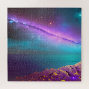 Cosmic Purple Comet Flies Across Sky Above Planet Jigsaw Puzzle