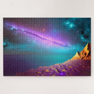 Cosmic Purple Comet Shoots Across Sky Above Planet Jigsaw Puzzle