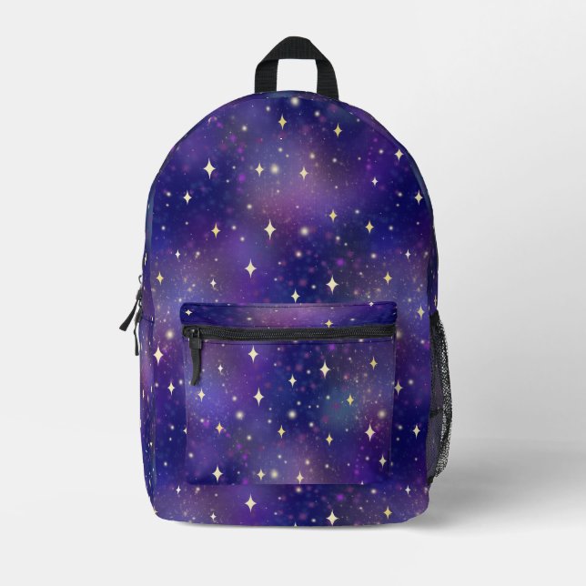 Cosmic Purple Galaxy Stars Printed Backpack (Front)